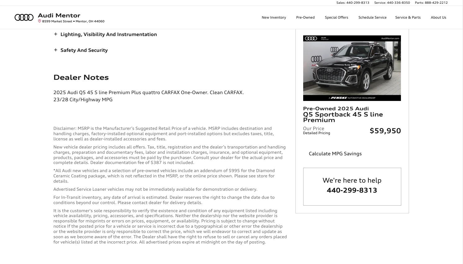 Generic Audi dealer inventory description with minimal detail and boilerplate text
